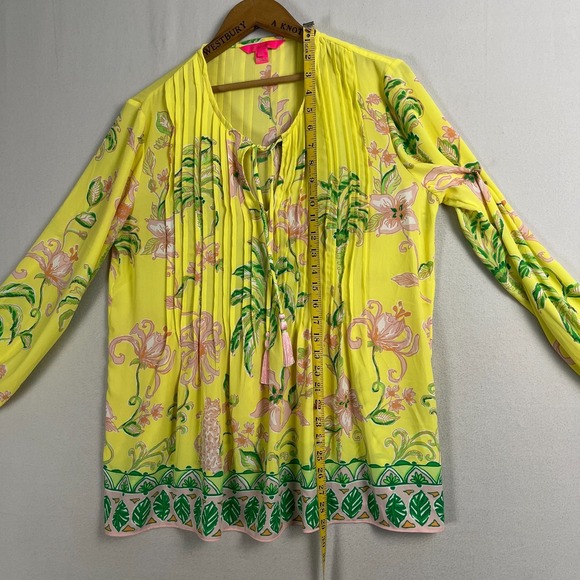 LILY PULITZER‎ Blouse Womens Size Large Long Sleeve Yellow Pink Marilina Tunic - Picture 6 of 10